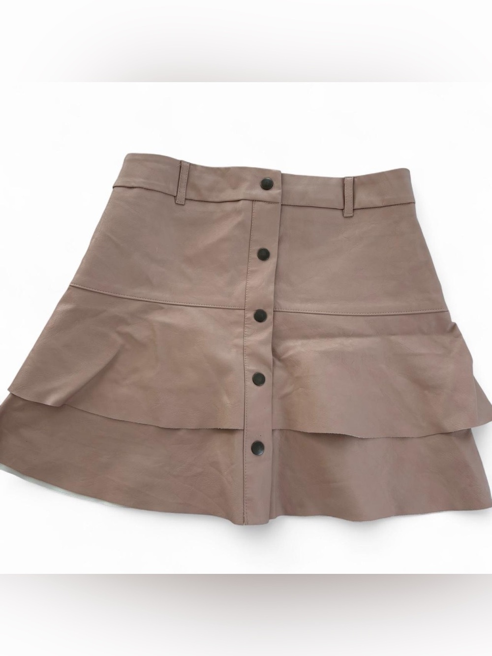 Haute Monde Taupe Tiered Leather Skirt